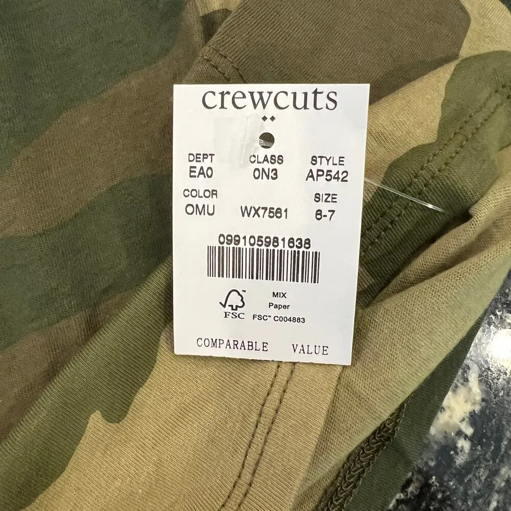 NWT J. Crew Girls' Long-Olive Green Camoflauge Long SleeveTee